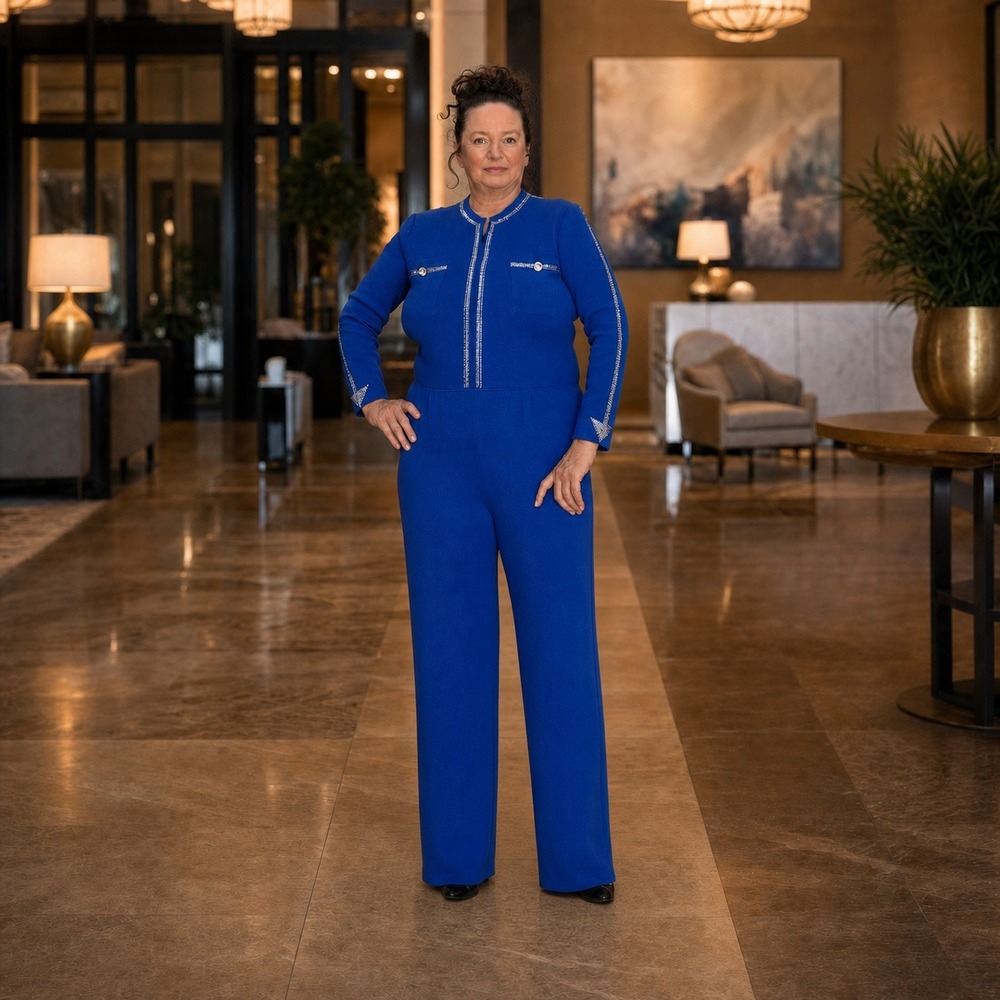 VTG St John Marie Gray Womens 14 Jumpsuit Royal Santana Knit Luxury Glam REPAIR